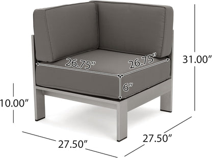 Outdoor Aluminum Furniture Set, 4-Person Patio Sectional Conversation Sofa Set, L-Shaped Outdoor Sectional Sofa with Cushions for Patios, Poolsides, Gardens (Khaki, Silver+Grey)