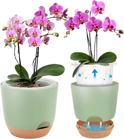 Self Watering Orchid Pots for Indoor Plants,5.8 Inch Macetas para Orqudeas,Flower Pots for Indoor Plants with Holes(Green)