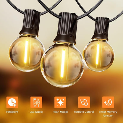 OHLUX 120FT Solar String Lights Outdoor with Remote, Commercial Grade Patio Lights with 52 Shatterproof G40 Globe LED Filament Bulbs, Dimmable Outside Edison Hanging Light for Backyard Party Decor