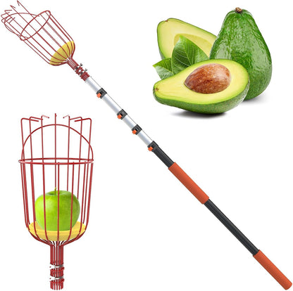 Buyplus 26ft High Reach Fruit Picker with Basket Telescoping, 5-20 Foot Heavy Duty Sturdy Aluminium Telescoping Extension Pole, Easy to Attach Twist-On Metal Basket for Picking Mango Avocado Lemon