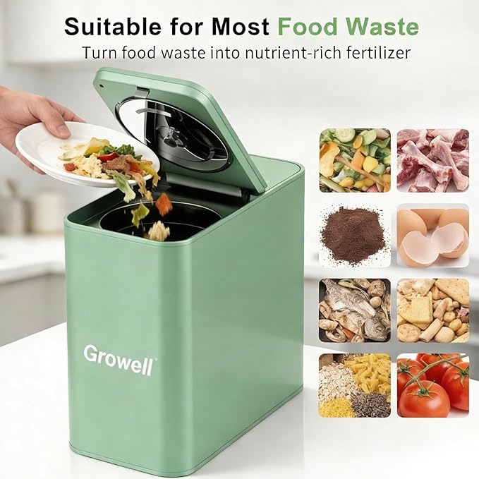 Electric Composter for Kitchen, 3.2L Smart Odorless Compost Bin, Low Noise & Odorless, Indoor Countertop Food Waste Composter with LED Display, One-Touch Operation, Auto-Cleaning, EC04 (Green)