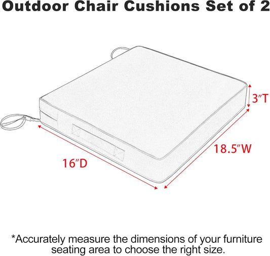 Favoyard Patio Chair Cushions 18.5 x 16 x 3 Inch Waterproof Outdoor Seat Cushions for Patio Furniture 3-Year Color Fastness Garden Sofa Couch Chair Pads with Handle & Adjustable Straps Set of 2, Green