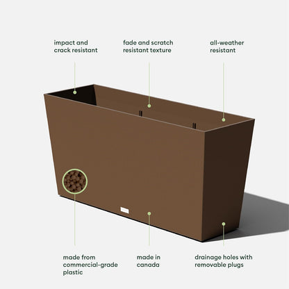 Veradek Pure Series Midori Trough Planter - Large Rectangular Planter for Indoor or Outdoor Deck/Porch | Durable All-Weather Use with Drainage Holes | Modern Decor for Shrubs, Flowers, Small Plants