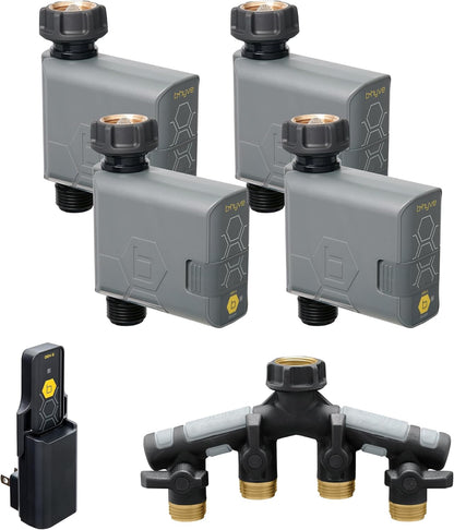Orbit 21207 B-hyve Gen 2 Smart Hose Watering Timer, 4-Pack with Wi-Fi Hub and Hose Y Splitter