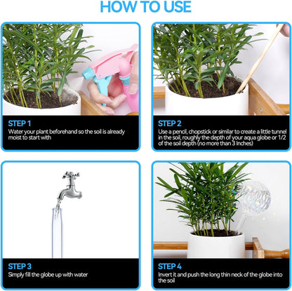 FLORA GUARD Plant Watering Globes, 4-PCS Iridescent Rainbow Glass Water Bulbs, Self Watering Planter Insert, Automatic Plant Waterer Bulbs Devices