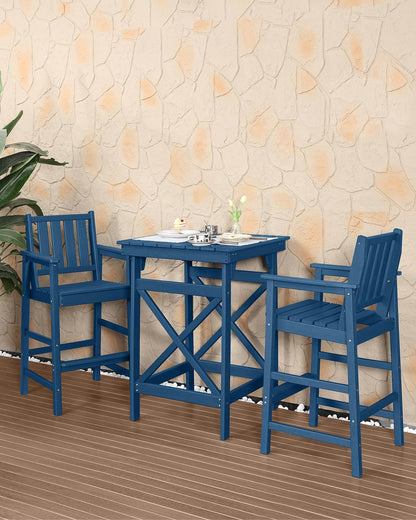HDPE Outdoor Bar Table, 41" Adirondack Outdoor Bar Height Table, All Weather HDPE High Top Pub Table, Square HDPE Patio Bar Tables for Balcony, Deck, Backyard, Poolside, Navy