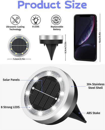 Mini Solar Ground Lights Outdoor 24 Pack Waterproof Upgraded Anti-Rust Solar Flat Garden Lights Stainless Steel Solor Powered Disc Landscape Light for Pathway Walkway Yard Lawn Patio-Cool White