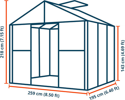 Greenhouse Saphir 3 Aluminum Frame 8.5 x 6.4 ft with Approx. 6 mm Polycarbonate Panels