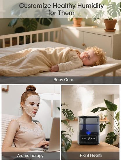 FOHERE Smart Humidifier for Bedroom, 6L Quiet Warm Cool Mist Humidifier with 60H Runtime, Aroma Diffuser, Sleep Mode, 12H Timer, Ultrasonic Top Fill Humidifiers for Home, Baby, Plants, Office