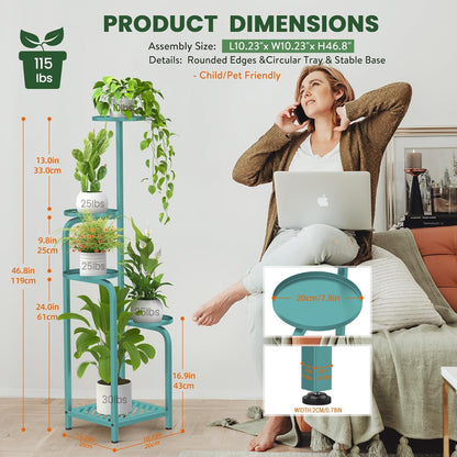 TOSKING 5 Tier Tall Plant Stand Indoor Outdoor, Heavy Duty Corner Shelf for Plants & Decor, Space Saving 3.9FT Metal Flower Pot Stand for Balcony, Garden, Living Room, Patio (Blue, 47in)