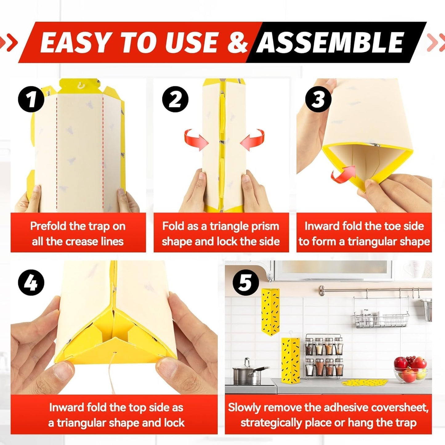 LULUCATCH Sticky Fly Traps, 10 Pack Fly Traps Indoor with Hanging Hook, Odorless Yellow Sticky Gnat Traps for Mosquitoes, Non-Toxic Bug Catchers for Fleas, Drain Flies, Moths, Insects