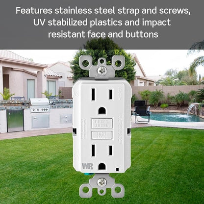 Leviton GFCI Weather-Resistant Outlet, 15 Amp, Self Test, Non Tamper-Resistant with LED Indicator Light, Outdoor Locations, GFWR1-E, Black
