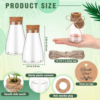 Baderke 3.35'' Plastic Plant Propagation Stations with Hole Lid Planter Vase Clear Propagation Jars with Thank You Tags for Plant Lover Gifts for Women Office Home Garden (48 Pack,Cute)