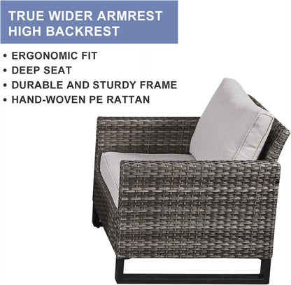 HUMMUH Outdoor Chairs PE Wicker Patio Dining Chairs Set of 2 High Back Metal Frame Porch Chairs with 4 inch Seat Cushions