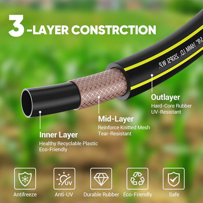 Garden Hose 5FT - PHLEX PRO Heavy-Duty Premium 5/8'' Rubber 3-Layer Water Hose - Innovation Flexible Hybrid Lightweight Water Hose with Full Brass Male to Female Fittings