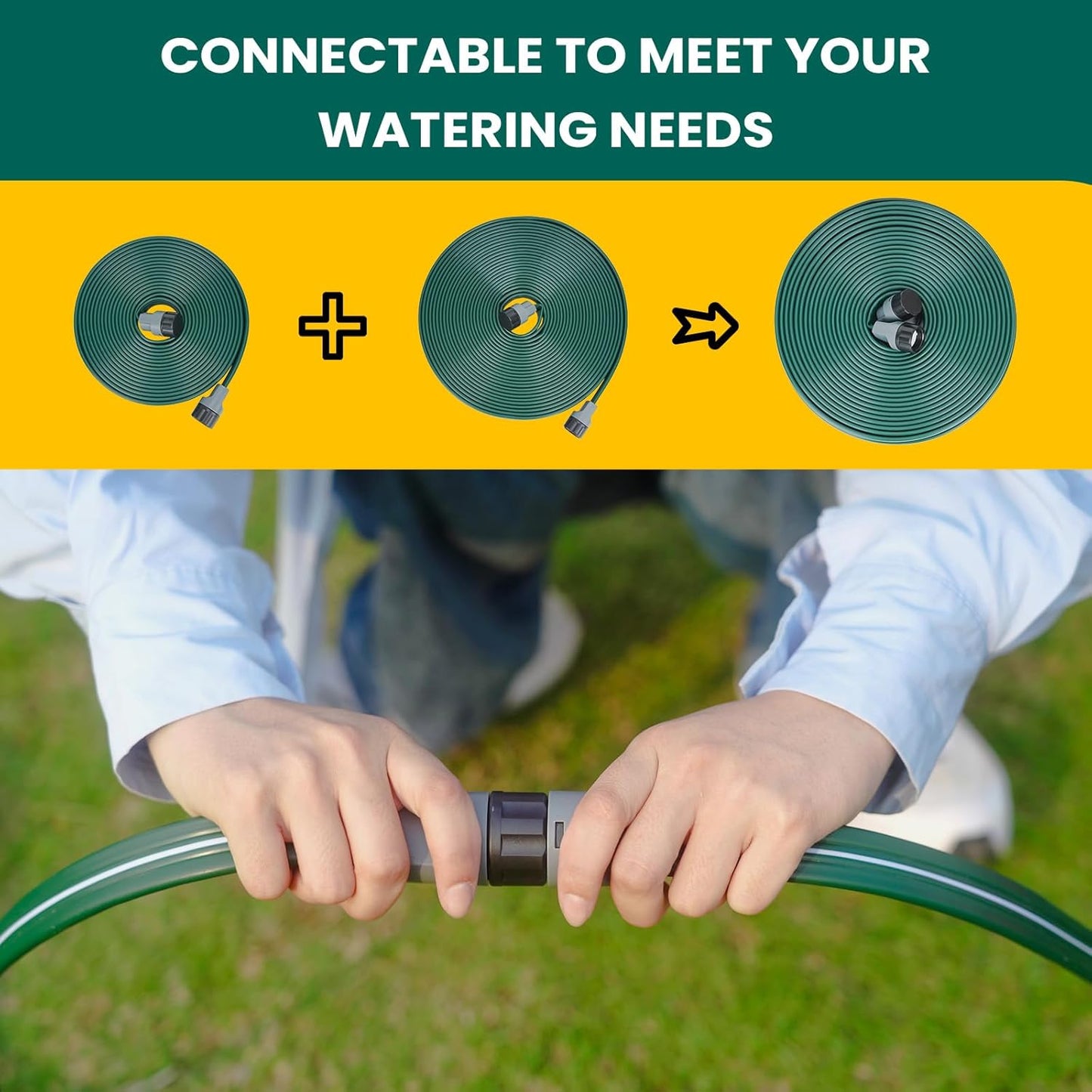 Sprinkler Soaker Hose 50ft 2Pack for Garden Lawn, Watering Pipe with Holes, High-Efficiency Water-Saving Garden Irrigation System, Drip Hose Sprinkler