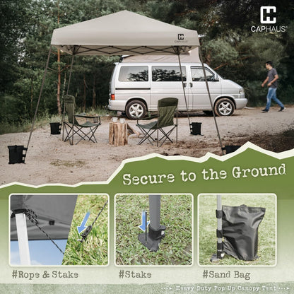 CAPHAUS One-Push Pop Up 8x8 Canopy Tent, Heavy-Duty Commercial Grade with Central Lock, Portable Instant Folding Shelter with10x10 Base, Perfect for Outdoor Beach Canopy, Dark Grey