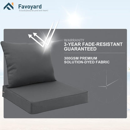 Favoyard Outdoor Seat Cushion Set 22 x 22 Inch Waterproof & Fade Resistant Patio Furniture Cushions with Removable Cover Deep Seat & Back Cushion with Handle and Adjustable Straps for Chair Sofa Couch