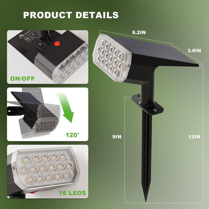 Solar Spot Lights Outdoor Waterproof IP65, 3 Lighting Modes Solar Outdoor Lights for Garden Yard Outside Landscape, 6 Pack Warm