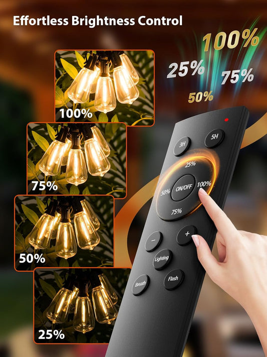 addlon 150 FT (3x50FT) Outdoor String Lights with Remote,Waterproof Patio Lights ETL Listed with 45+3 Shatterproof Dimmable ST38 LED Bulbs,2700K Connectable Outdoor Lighting for Backyard Bistro Garden