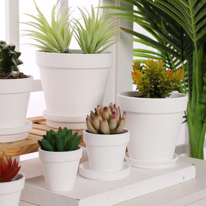 Yishang Large Terra Cotta Pots with Saucer- 4 Pack Large 6'' Terra Cotta Plant Pot with Drainage Hole, Flower Pot with Tray, Terracotta Pot for Indoor Outdoor Plant(White)