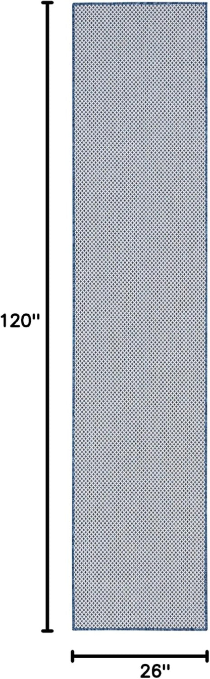 Nourison Home Courtyard 10' Runner Ivory Blue Fabric Modern Area Rug (10' Runner)