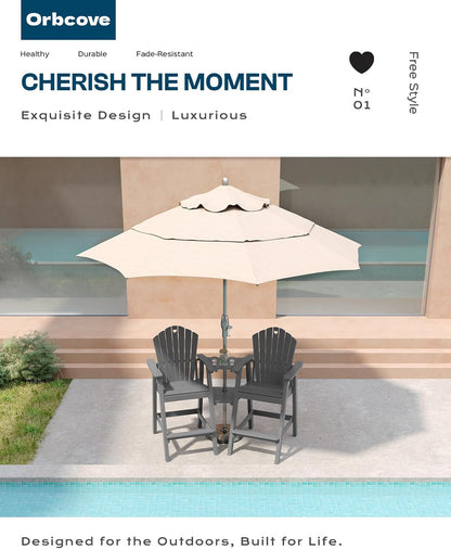 Tall Adirondack Chairs Set of 2 with Double Layer Connecting Table, HDPE Bar Height Outdoor Table and Chairs with Umbrella Hole, All Weather Outdoor Bar Stools for Patio, Deck, Backyard (Grey)