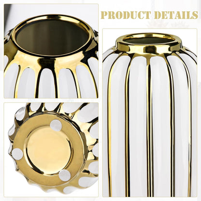 Briful Gold Plated Lantern Ceramic Vase Home Decor Creative Design Porcelain Decorative Flower Vase 11.02'' White Ceramic Vases for Wedding Anniversary Decoration