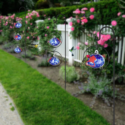 Flexible 6 Pack Hummingbird feeders for Outdoors Hanging Ant and Bee Proof,Detachable Hand Blown Glass Hummingbird Feeder with 6 Adjustable Silicone Perch(Dotted Blue)