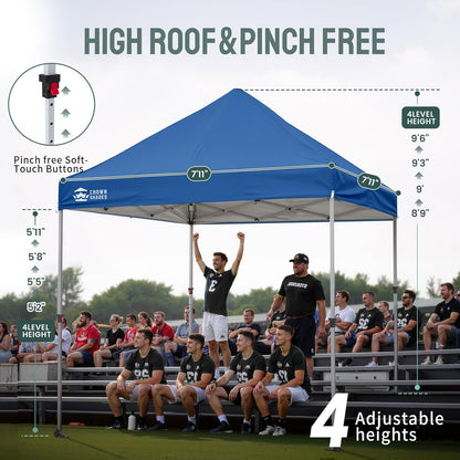 CROWN SHADES Pop Up Canopy Tent, 8x8 Commercial Canopy Tent with 4" Wheels, 4 Upgraded Weights, Patented Centerlock, 400D Strength Oxford Fabric, Sto'N Go Bag, Blue