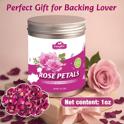 Fangkic Dried Rose Petals-1oz(28g) Dried Edible Flower Cake Decoration, Edible Rose Petal for Cocktails Drinks Baking Tea Soap & Candle Making, Gluten-Free, No Additives