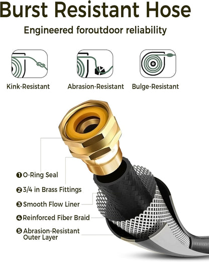 Retractable Garden Hose Reel 5/8 in x 90 ft, 2025 Upgraded Dual Ratchet Lock UV & Freeze Protection Brass Seal Slow Retraction Anti-Tangle Hose 180°Swivel Reinforced Scaffold Wall Mount