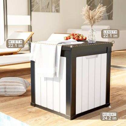 50 Gallon Resin Deck Box, Lockable Outdoor Storage Box for Patio Cushions Storage Furniture,Garden Tools, Pool Supplies, Weatherproof and UV Resistant (Black&White)