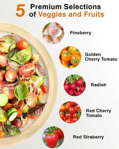 Red Strawberry and Pineberry Seed Pod Kit for AeroGarden, idoo, Ahopegarden with Red Strawberry, Radish, Pineberry, Red Heirloom/Golden Harvest Cherry Tomato - Compatible with All Hydroponics (7-Pod)