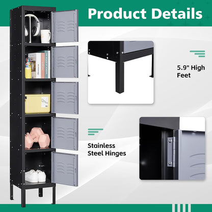 Letaya Metal Locker for Employees,5 Tiered Lockable Storage Organizer Steel Wall Lockers for Work,School,Gym,Home,Office,Staff,Kid Room (5 Door-Black Gray)