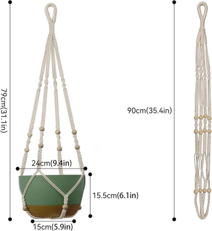 USLAI Macrame Plant Hanger Indoor Outdoor, Up to 4-15 inch Pot, Heavy 20lb Planters, Extra Long Strong Hanging Planter Basket, Boho Home Decor, 35 Inch, Ivory, Set of 2 (POTS NOT Included)