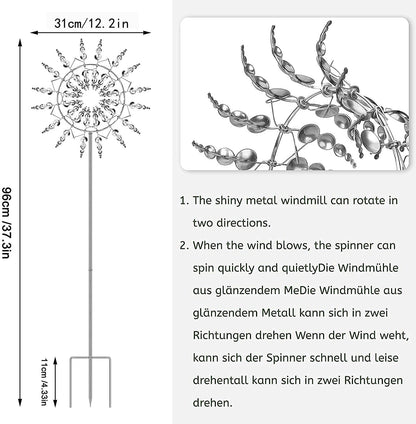 Metal Windmill, Wind Spinners for Yard and Garden, Pinwheels, Silver, Kinetic