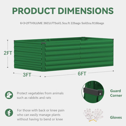 FOOWIN 2pcs 6x3x2ft Galvanized Raised Garden Bed, Planter Raised Garden Boxes Outdoor, Large Metal Raised Beds for Gardening, Garden Bed for Vegetables, Flowers, Herb,269 Gallon Capacity, Green