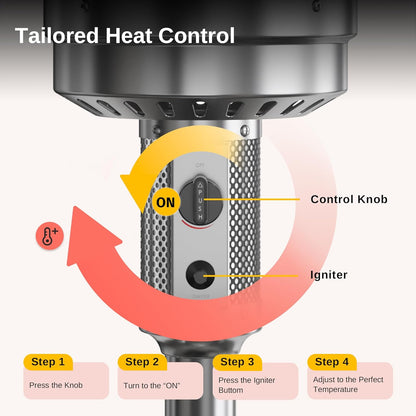 EAST OAK Anti-rust 50,000 BTU Patio Heater for Outdoor Use With Double-Layer Stainless Steel Burner, Table Design and Wheels, Propane Patio Heater for Home and Commercial, Stainless Steel