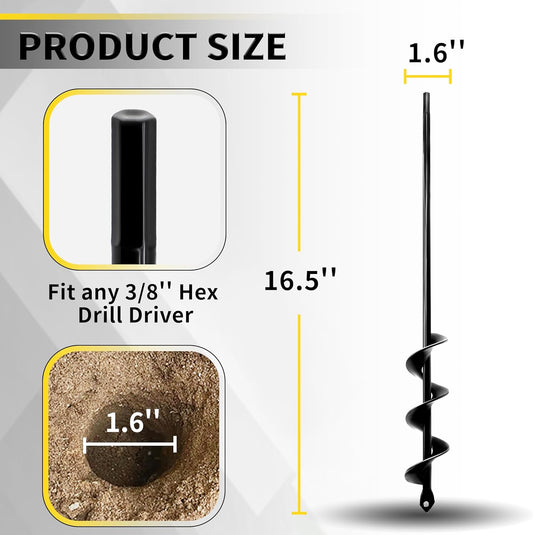 Auger Drill Bit for Planting - 1.6" x 16.5" Plant Auger for Cordless Drill - Bulb Planter Tool for Bulbs Planting&Holes Digging - 3/8" Hex Drive Drill