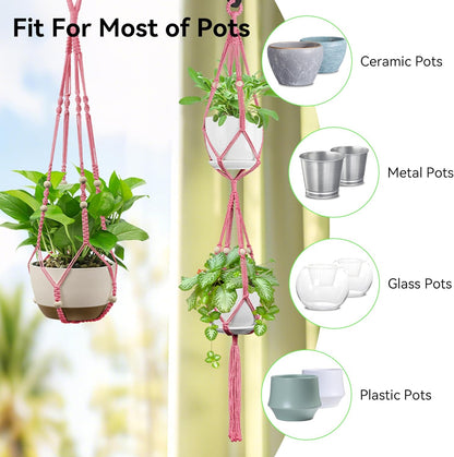 USLAI Macrame Plant Hanger Indoor Outdoor, Up to 4-15 inch Pot, Heavy 20lb Planters, Extra Long Strong Hanging Planter Basket Holder, Boho Home Decor, 35+49 Inch, Yellow (POTS NOT Included)