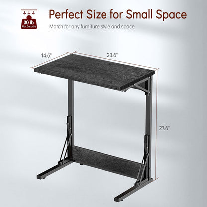Tatub 24" Folding C Shaped End Table, Small Sofa Side Laptop Desk, Couch TV Tray Table for Living Room, Bedroom, Gray