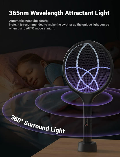 YISSVIC Electric Fly Swatter Bug Zapper Racket Dual Modes Mosquito Killer with Purple Mosquito Light Rechargeable for Indoor Home Office Backyard Patio Camping