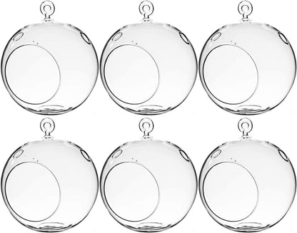 WGV Hanging Terrarium Globe, Width 6", Height 6.5", DIY Air Succulent Planter, Clear Glass Vase Orb with Flat Bottom, Candle Holder for Windowsill Outdoor Garden Decor, 6 Pieces Bulk
