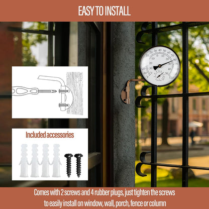 4-Inch Brass Outdoor Thermometer - Analog Temperature Gauge for Patio, Greenhouse and Garage