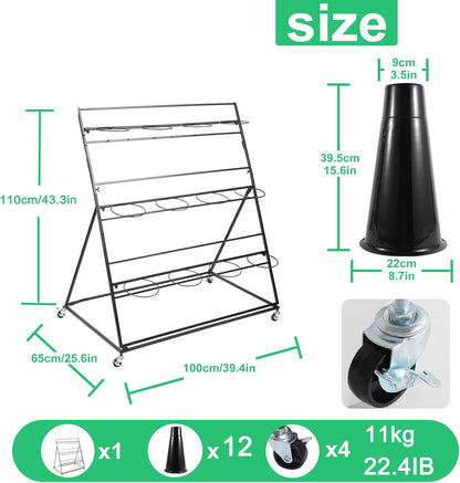 Flower Display Stand with Buckets, 3 layers Metal Plant Stand with Wheels, Moving Florist Bouquet Shelf for Fresh Flower Shop, for Patio Garden, Living Room, Outdoor Flower Pop-Up Events (Black Frame - Black Bucket)
