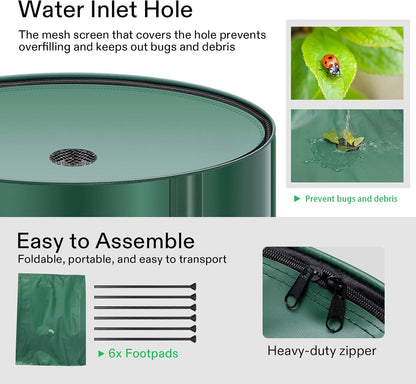 VIVOSUN Collapsible Rain Barrel, 53 Gallon with 1000D Oxford Cloth, Portable Rain Collection System, Water Barrel Collector w/Filter Spigot, Green