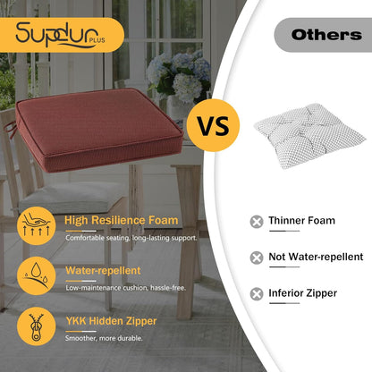 Outdoor Square Corner Seat Cushion, 19"x19"x3", Set of 4, Non Slip Seat Cushion Pads with Removable Cover for Patio Furniture, Garden Yard Lawn, Tan Dotted Red Base