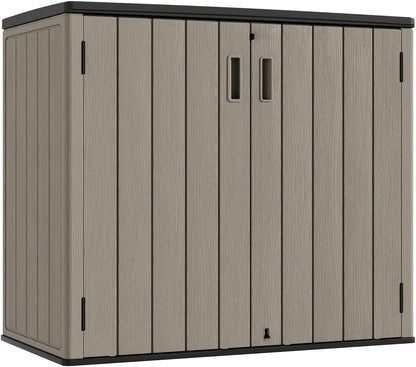 KINYING Outdoor Horizontal Storage Sheds,Outdoor Storage Cabinet Waterproof Resin Tool Storage Box for Lawn Mower,Garden Tools and Patio Furniture, Lockable (Brown)