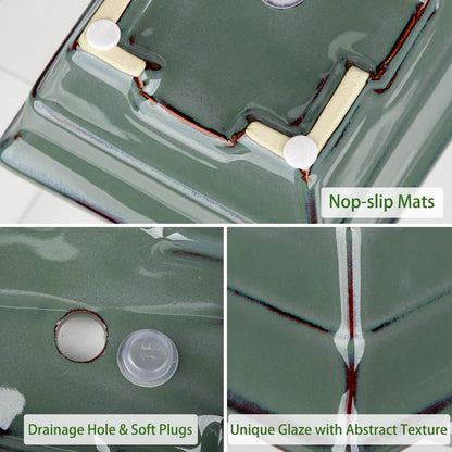 Ceramic Bonsai Pots with Drainage Trays Set of 2, Green Glazed Bonsai Planters for Indoor/Outdoor Use, Rectangular Shallow Bonzai Tree Pot for Succulent, Orchids, Cacti, Home, Patio, Garden, 7.5"x5.5"
